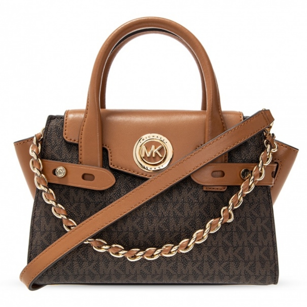 ❤️NEW MICHAEL MICHAEL KORSCarmen Small Logo and Leather Belted Satchel - Picture 2 of 13
